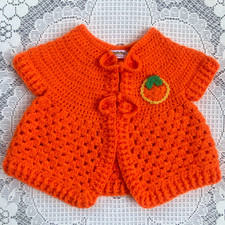 HERVORRAGENDE ORANGE Handarbeit 6-12 Monate Kurzarm gehäkelt Baby Strickjacke