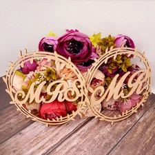 Holzblume rund Rahmen Mr Mrs