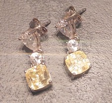 Silber Ohrstecker mit weißen und gelben Diamonique ~ hängend