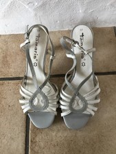 Tamaris Damen  Leder Riemchen Sandaletten Sandalen Weiß grau Größe 37