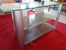 TV HiFi-Tisch 3 Sicherheitsglas Ebenen,  Edelstahl B 116 x T 43 x H 61