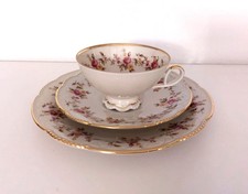 Sammeltassen Gedeck Set 3 Tlg. Rosen Goldrand Kaffeetasse Teller Untertasse Porz