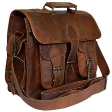Ziegenledertasche Braun Laptop Echt Vintage Herren Umhängetasche Aktentasche Neu