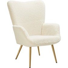 Sessel Hygge gepolstert, ergonomisch, Belastbarkeit 150 kg Bouclé creme/gold B-W