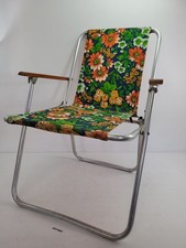 Klappstuhl Stuhl Garten Camping DDR Retro 60er Blumen Holzarm-Lehnen #2511061
