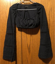 Urban Outfitters Bluse, Damen, Größe XS, Schwarz, Bauchfrei, Glockenärmel