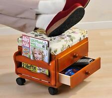 Fuss Hocker Stütze Holz, 2 Schubladen, Zeitschriften Fach, Rollen, Polster Stoff