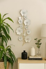 Wanddekoration Metall Blüten 40x90cm Cremeweiß Gold | Edle Wanddeko Wohnzimmer F