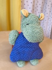 Vintage Sigikid Nilpferd Hipp Frottee grün blau Stofftier Kuscheltier 20 cm