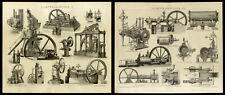 2 orig. Holzstiche von 1883 Div. Dampfmaschinen Cox Collmann Wyss Sulzer Nolet