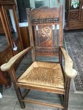 Selt.Worpsweder Armlehnstuhl Pärchen, Eiche massiv, Sitzfläche aus Binsengeflech