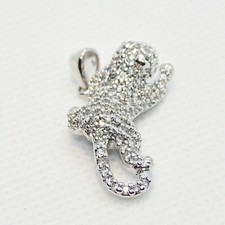 Weißer Saphir Anhänger LEOPARD PANTHER RAUBKATZE 925 Sterling Silber rhodiniert