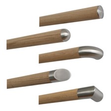 Handlauf Holz Eiche unbehandelt Geländer Wand Treppe Edelstahl Endstück bis 5m 