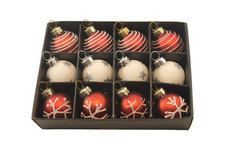 Weihnachtskugeln Christbaumkugeln Glas 12er Set, 3cm, Rot/Weiß