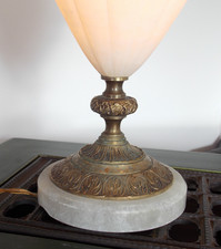 antik Tischlampe Messing gold Alabaster weiß Amphore 2tlg H46 Jugendstil 5,1 kg