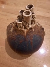 Mid Century Brutalist Vintage Keramik Vase, Studio line BRAUNTÖNE 70iger Jahre