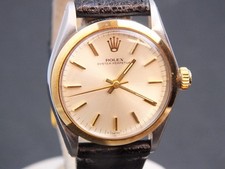 ROLEX OYSTER PERPETUAL DAMEN UHR 30MM STAHL/GOLD MIT LEDER ARMBAND 6548