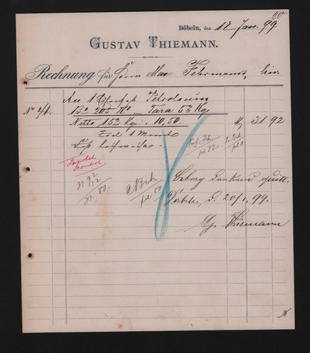 Döbeln rechnung 1899 gustav - rechnung, 1899,