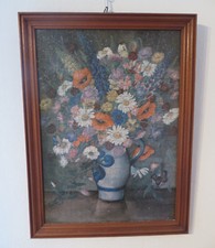 DACHBODENFUND schönes BILD aus Puzzleteilen Holzrahmen Blumen Vase Deko Sammler