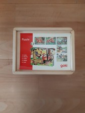 Würfelpuzzle, goki, Bauernhof, Tiere, 12 Teile, Kinder, Holzbox