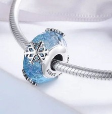 Charm Perle 925 Silber Glasperle facettiert Schneeflocke - Anhänger für Armband