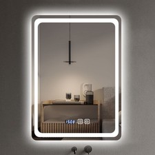 60/80cm LED Badspiegel mit Uhr Touch Beschlagfrei Beleuchtung Bad Wandspiegel