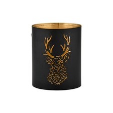 Windlicht Elch Schwarz-Gold – Ø 80 × 100 mm