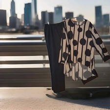 Damen Hosen Anzug Gr. XL schw./h'grau geome trisches Muster