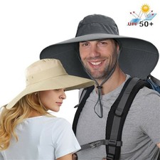 Herren Damen große breite Krempe Sonnenhut Fischerhut Wandern Angeln UV-Schutz
