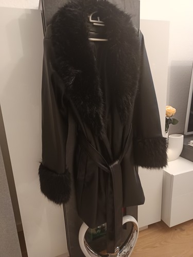 Kunst leder mantel - mantel, schwarz