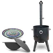 Gusseisen Kazan 16 L Kasan Казан mit Feuerofen Utschak Ø 44 cm. Учак Lagan Uchag