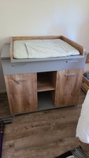 LARISSA Baby Wickelkommode - tisch inkl. Aufsatz  Bolton Oak Optik / Arktisgrau