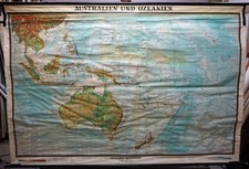 Vintage Wandkarte Rollkarte Australien Ozeanien Poster Druck