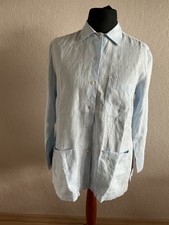 edle hellblaue Bluse von Maria Di Ripabianca in Größe L - Flax-Leinen, Taschen