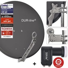 DUR-line 2 Teilnehmer Satanlage Select 75/80 Alu SatAntenne anthrazit + Twin LNB