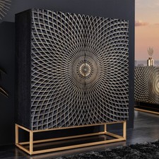 Highboard ILLUSION - 120cm - schwarz - gold - massives Mangoholz - 3D-Design