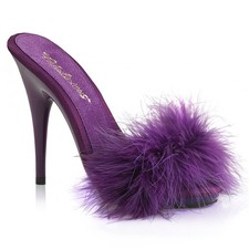 Sale POISE-501F Fabulicious Damen Stiletto Pantoletten lila Satin Marabufell 38