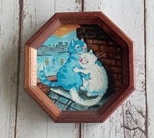 Cats in Love Painting: Framed Original Oil Art, Vintage Wooden Frame