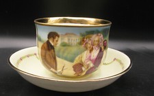 antikes Gedeck Wien Augarten Galanter Herr mit 3 Damen Gold Biedermeier Girlande