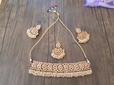 Indischer Bollywood-Stil vergoldeter Spiegel Choker Braut Halskette Schmuck-Set