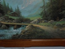Wandbild, Alpenlandschaft mit Pferden und Gebirgsbach,Kaminzimmer, Wohnzimmer