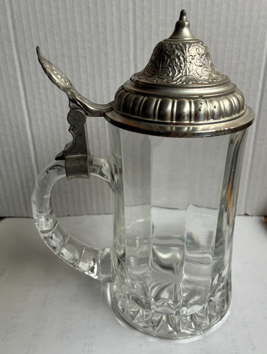 Alter glaskrug mit zinndeckel - glaskrug,