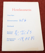 Altes DDR-Dokument: Gästehaus des Kombinates SYS Schwarzheide Hotelausweis 1985,