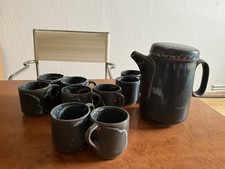 Kaffee- oder Teekanne, Keramik, handgemacht, Becher 10 Personen, glasierter Ton