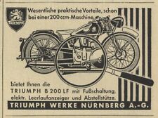 Triumph Motorräder Nürnberg Reklame 1937 Motorrad Werke B 200 LF Werbung