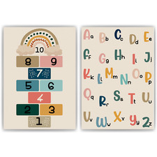 ABC Kinderposter Alphabet 2er Set Lernposter Buchstaben & Zahlen | Kinderzimmer 