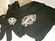 schwarzer Long-Schal und lange schwarze Handschuhe,mit Glitzer