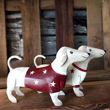 2 x Metall Hunde Dackel Figur