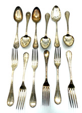 Antik Christofle 6 Gabeln 6 Löffel Rubans Kreuzband Muster versilbert rar