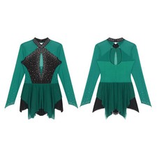 DE Damen Glitzer Eiskunstlauf Langarm Rollschuhkleid Ballett Trikotanzug